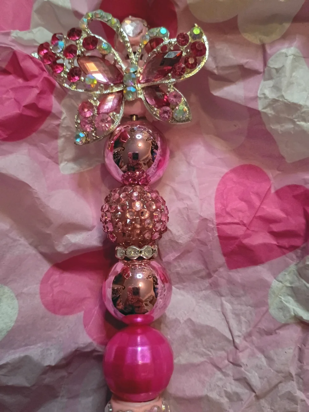 Pink Butterfly Crystal Pen - Decorative Beaded Ballpoint